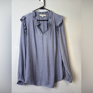 LOFT Ruffled V-Neck Blouse - Soft Blue‎
